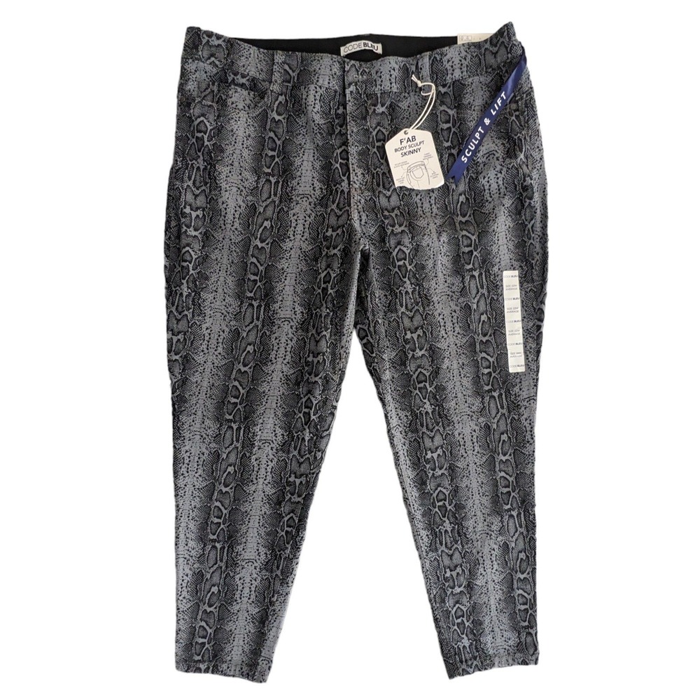 Code Bleu Womens 22W F'AB Body Sculpt Skinny Pants Grey Snakeskin Print NWT